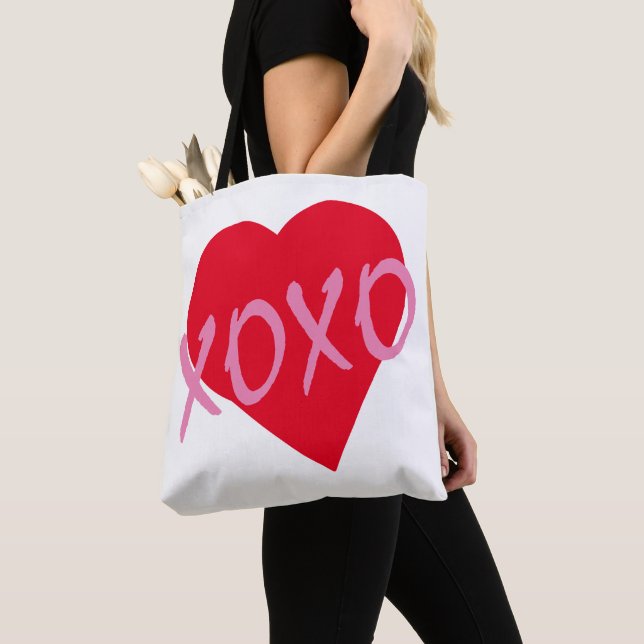 XOXO Rosa Valentine Red Heart Modern White Tygkasse (Närbild)