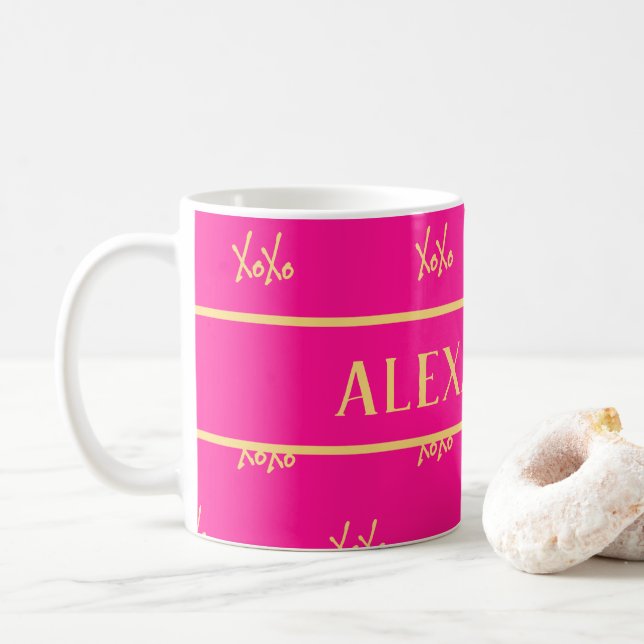 XOXO-Shock rosa Personlig Kaffemugg (Med munk)