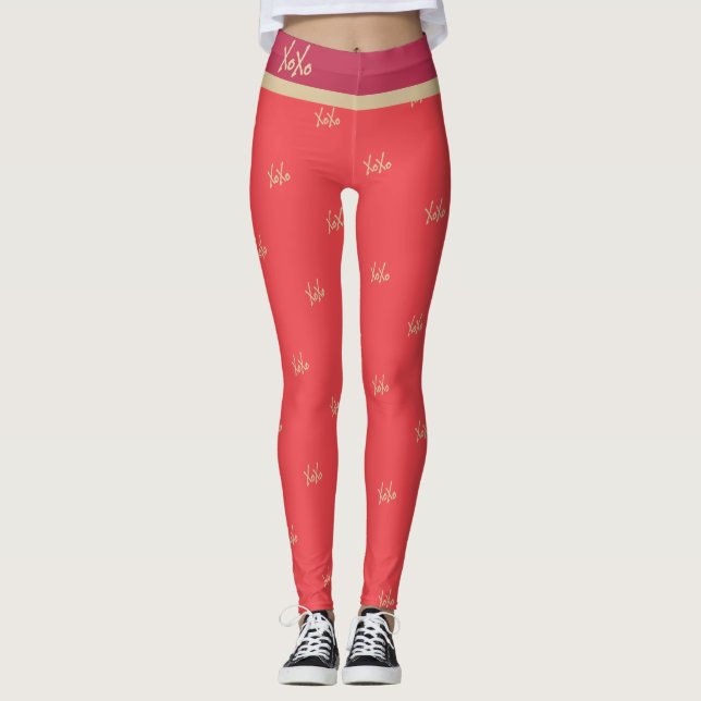 XOXO Shock rosa Red Guld Typography Cute Leggings (Framsida)