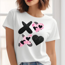Xoxo Svart och Rosa Alla Hjärtans Dag T-shirt
