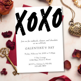 XOXO Svart och Vit Galentine's Day-fest Målad Inbjudningar