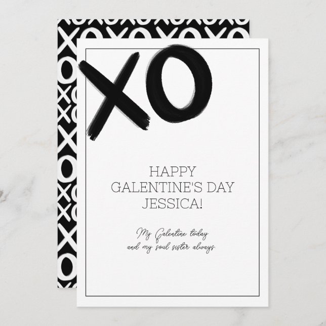 XOXO Svart och Vit Namn på Bästa Tjejkompis Galent Julkort (Fram/baksida)
