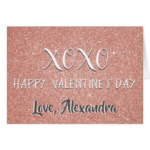 XOXO-valentin gnistra för guld för rosa ros för Hälsningskort