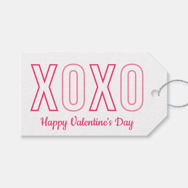 XOXO Valentindagen Rosa och vita Märkre Presentetikett (Framsidan (Horisontell))