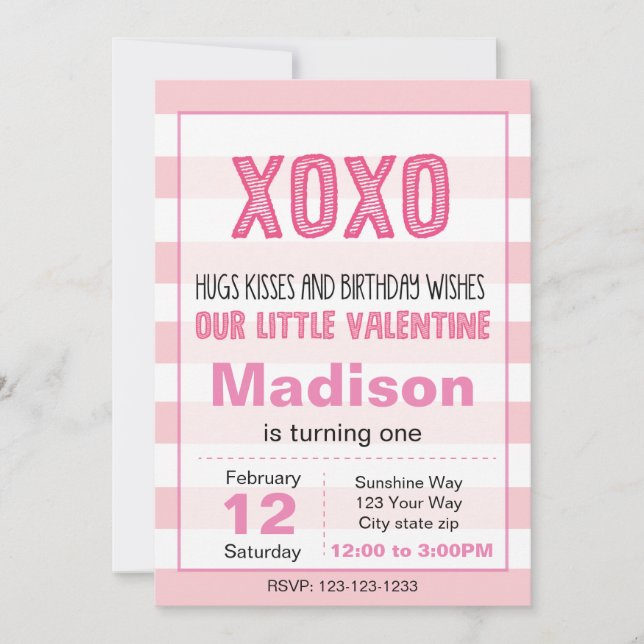 XOXO Valentine Birthday Call (rosa) Inbjudningar (Framsida)