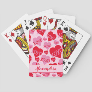 XOXO Valentine Rosa Red Heart Mönster Rosa Casinokort