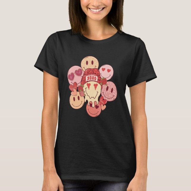 Xoxo Valentine Smile Ansikte Retro Groovy Valentin T Shirt (Framsida)