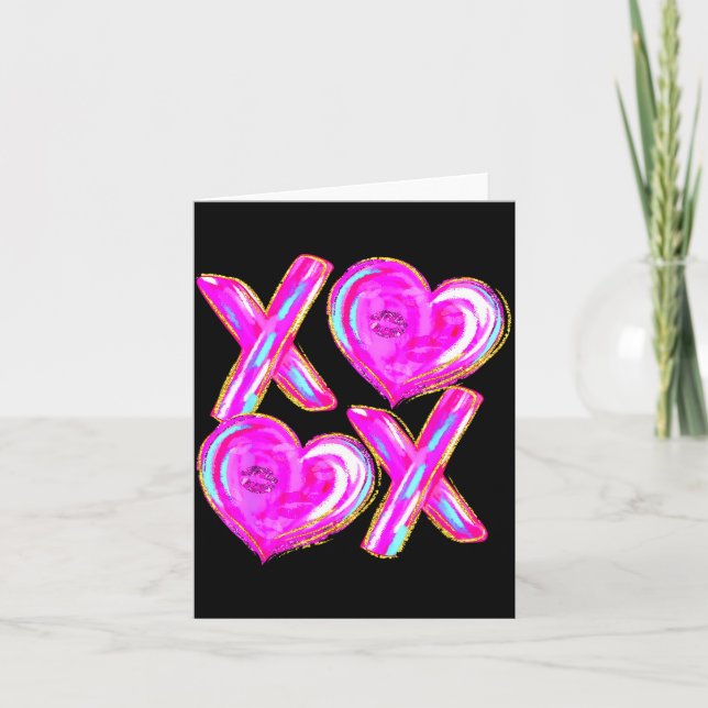 Xoxo Valentines Day Love Funny Coquette Bow Checke Kort (Framsida)