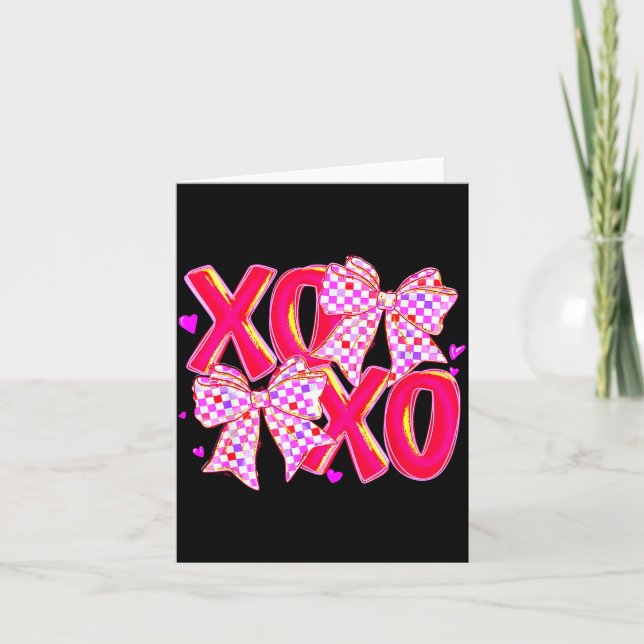 Xoxo Valentines Day Love Funny Coquette Bow Checke Kort (Framsida)