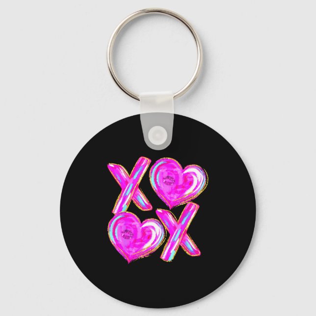 Xoxo Valentines Day Love Funny Coquette Bow Checke Nyckelring (Framsida)