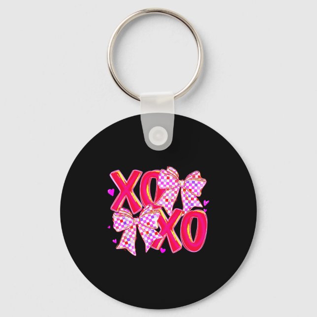 Xoxo Valentines Day Love Funny Coquette Bow Checke Nyckelring (Framsida)