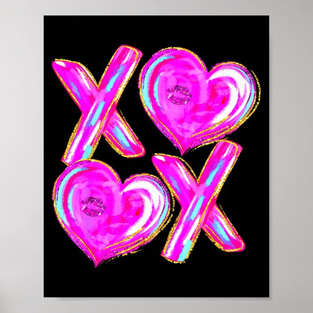 Xoxo Valentines Day Love Funny Coquette Bow Checke Poster (Framsidan)
