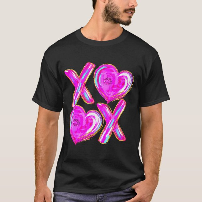 Xoxo Valentines Day Love Funny Coquette Bow Checke T Shirt (Framsida)