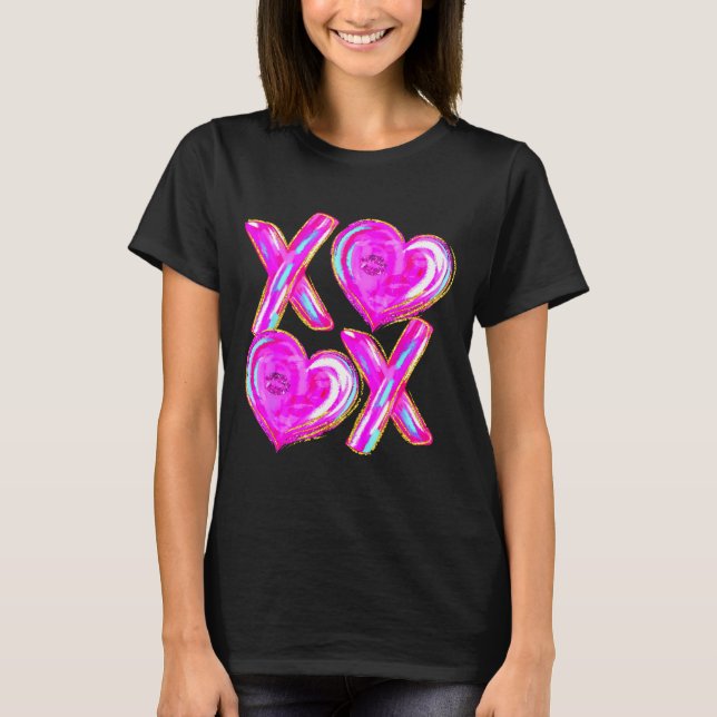 Xoxo Valentines Day Love Funny Coquette Bow Checke T Shirt (Framsida)