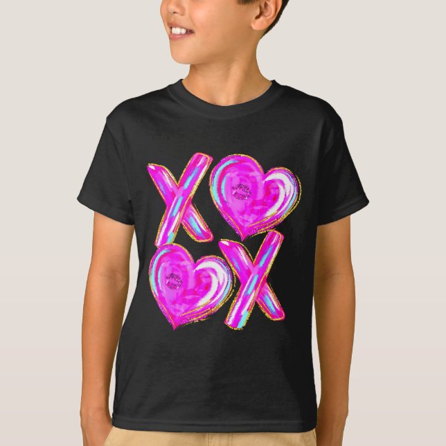 Xoxo Valentines Day Love Funny Coquette Bow Checke T Shirt (Framsida)