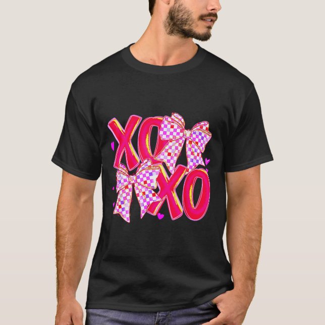 Xoxo Valentines Day Love Funny Coquette Bow Checke T Shirt (Framsida)