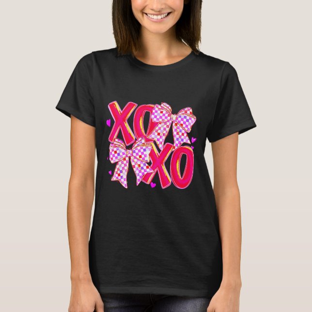 Xoxo Valentines Day Love Funny Coquette Bow Checke T Shirt (Framsida)