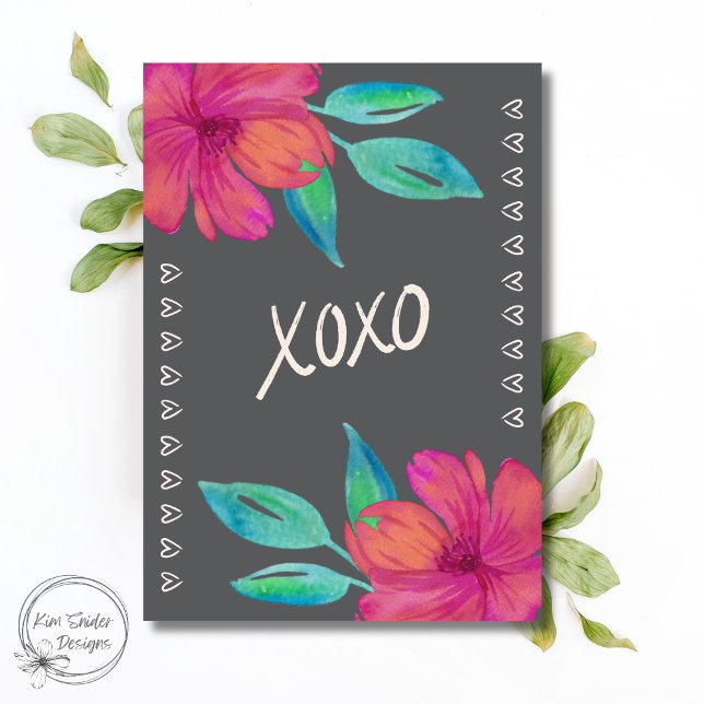 XOXO Vattenfärg Blommor Jubileum Kort (Skapare uppladdad)