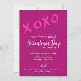 XOXO Virtuell Galentins Day Rosa Valentines Party Inbjudningar