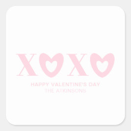 XOXO vit och rosa hjärtan, typografi modern söt Fyrkantigt Klistermärke