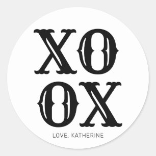 XOXO vit svart, söt typografisk personlig Runt Klistermärke