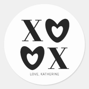 XOXO-vita svarta hjärtan, typografi modern anpassn Runt Klistermärke