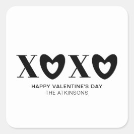 XOXO-vita svarta hjärtan, typografi modern söt Fyrkantigt Klistermärke