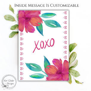 XOXO Watercolor Blommor Alla Hjärtans Dag Kort