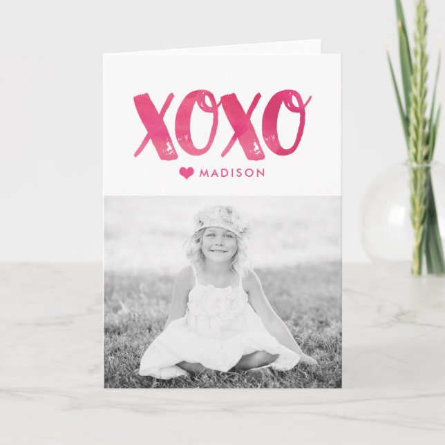 XOXO Watercolor Folded Valentine Day Photo Card Helgkort (Framsida)