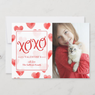 XOXO Watercolor Hearts Valentine Day Card Julkort