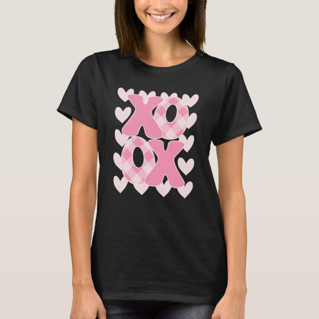 XoXo XoXo Valentine's Day Love Vibes Retro Checked T Shirt (Framsida)