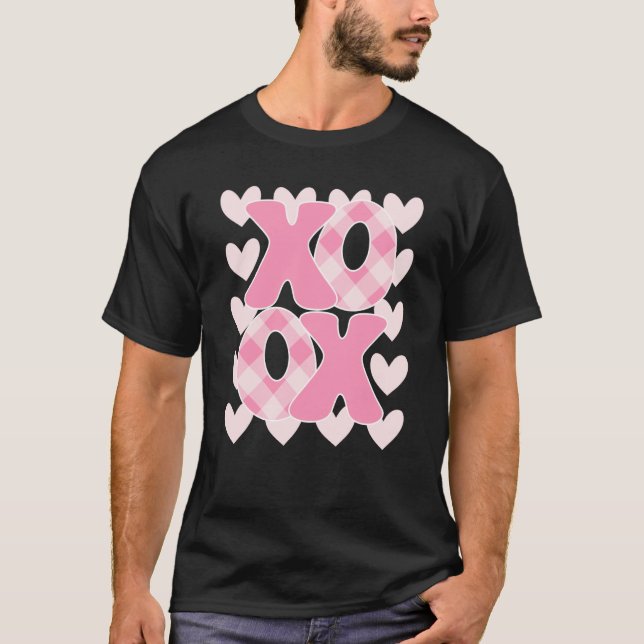 XoXo XoXo Valentine's Day Love Vibes Retro Checked T Shirt (Framsida)