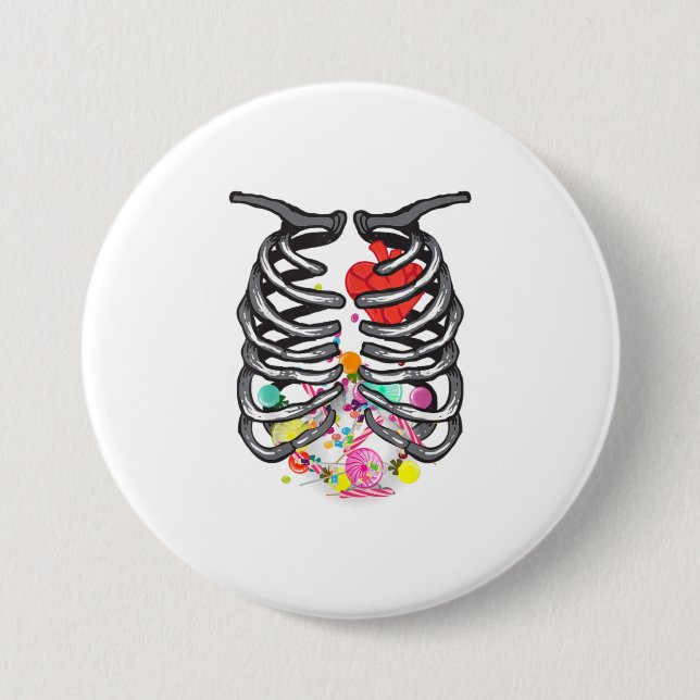 XRay Skeleton Candy Shirt Halloween Rib Cag Knapp (Framsida)
