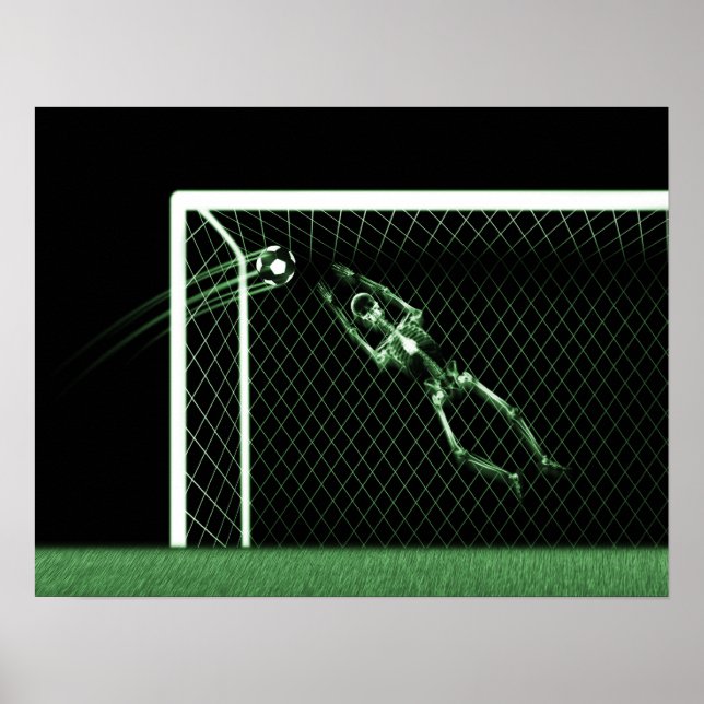 XRAY SKELETON SOCCER GOALIE GRÖNT POSTER (Framsidan)