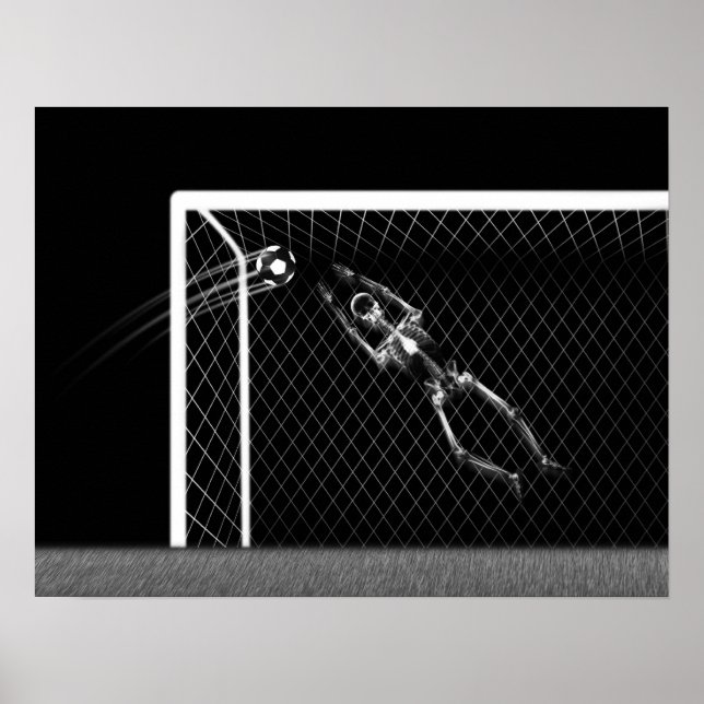 XRAY SKELETON SOCCER GOALIE WHITE BLACK POSTER (Framsidan)