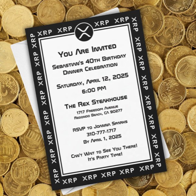 XRP-Anpassningsbar för svarta och vita krypterings Inbjudningar (XRP Black and White Personalized Party Invitation for
Crypto Currency Enthusiasts)