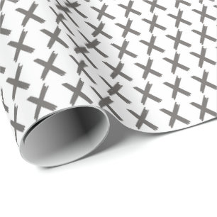 X's Allover - Mörk Grått on White Presentpapper