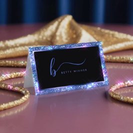 Xury Royal Blue Glitter Ram Script Monogram Visitkort