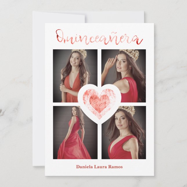 XV Años Español Foto Moderna Corazón Rojo Textura (Framsida)