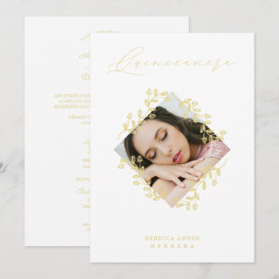 XV Años Guld Diamond WildblomWhite Photo Inbjudningar