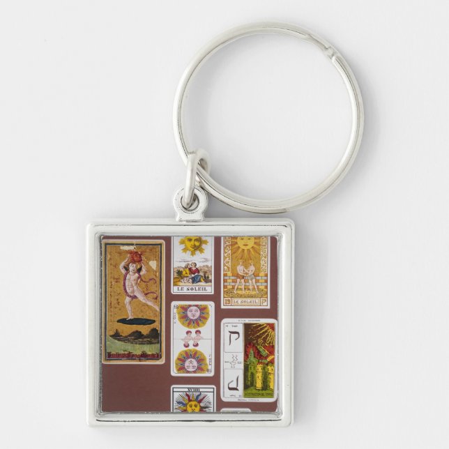 XVIIII solen Fyrkantig Silverfärgad Nyckelring (Framsidan)