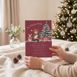 xWhimsical julfirande skogsfigurer inbjudan