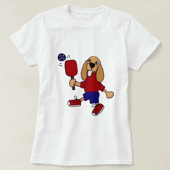 XX- cockerspanielSpaniel som leker den Pickleball Tee Shirt (Design framsida)