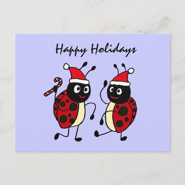 XX- Dancing Ladybugs Wearing Santa Hats Helg Vykort (Framsida)