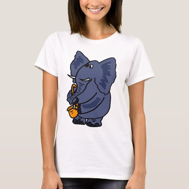 XX- elefant som leker saxofonen T Shirt (Framsida)
