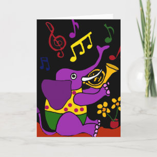 XX- Folk Art Elephant Spela Fransk Horn Kort