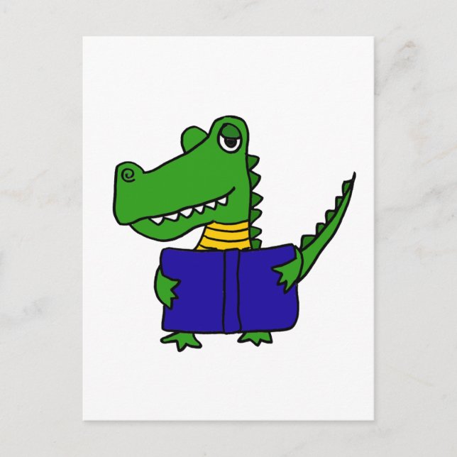 XX- Funny Alligator Reading a Bok Vykort (Framsida)