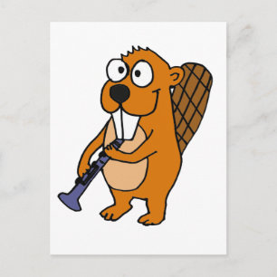 XX- Funny Beaver spelar Clarinet-Tecknad Vykort