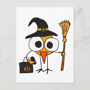 XX- Funny Bird Dsed as Witch Halloween Tecknad Vykort