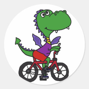 XX- Funny Dragon Riding Bicycle Runt Klistermärke